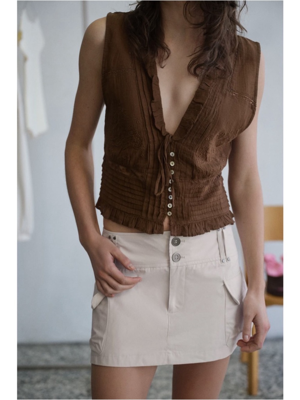 Zara Embroidered Gauze Top